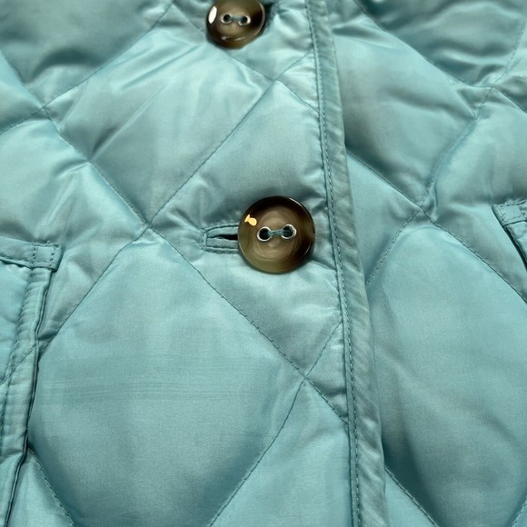 Talbots Down Puffer Vest Small Quilted Button Feather Aqua Teal Paisley Lining - Picture 10 of 10